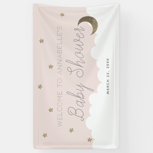 Gouden Sterren & Moon Roze Baby shower Banner (Verticaal)