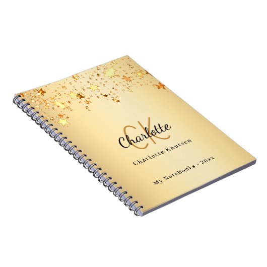 Gouden sterren naam monogram notitieboek (Rechterzijde)
