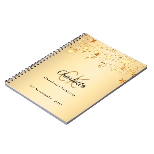 Gouden sterren naam monogram notitieboek (Linkerzijde)