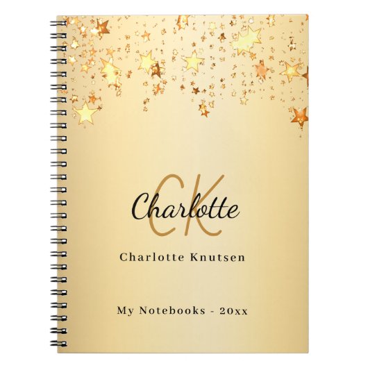 Gouden sterren naam monogram notitieboek (Voorkant)