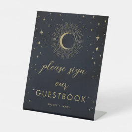 Gouden Sterren Nacht Hemel Zonnegloed Gastboek Bor Reclamebord Met Voetstuk