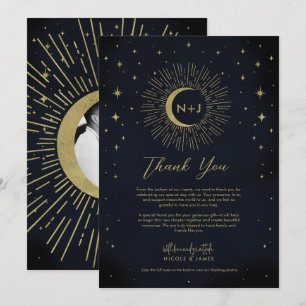 Gouden sterren Nacht Hemel Zonnekracht Maan Dank j Kaart