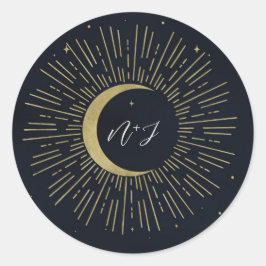 Gouden Sterren Nacht Hemelachtige Zonneschijn Maan Ronde Sticker