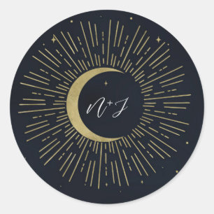 Gouden Sterren Nacht Hemelachtige Zonneschijn Maan Ronde Sticker