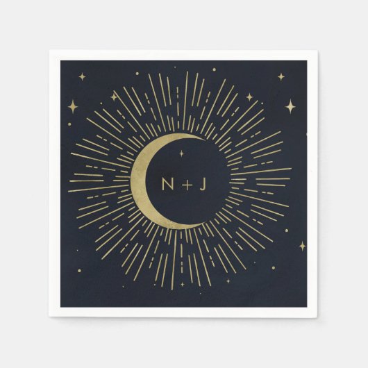 Gouden Sterren Nacht Hemelse Sunburst Maan Huwelij Servet (Voorkant)