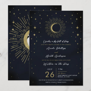 Gouden Sterren Nacht Hemelse Zonne-uitbarsting Fot Kaart