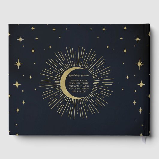 Gouden Sterren Nacht Hemelse Zonneuitbarsting Maan Gastenboek (Achterkant)