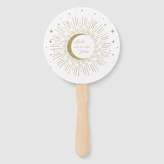 Gouden Sterren Nacht Hemelse Zonneuitbarsting Maan Handwaaier (Voorkant)