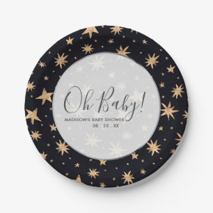 Gouden sterren Navy Blauwe Ruimte Aangepaste Baby  Papieren Bordje