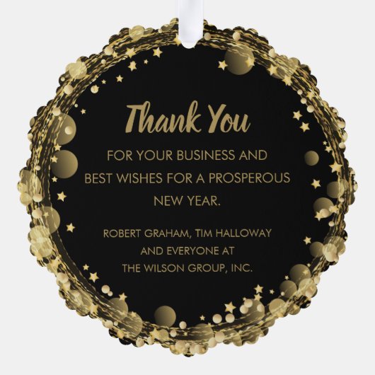 Gouden sterren op Black Business Bedankt Ornament Kaart (Achterkant)