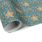 Gouden sterren op Blue Night Sky Pattern Elegant Cadeaupapier (Rol Hoek)
