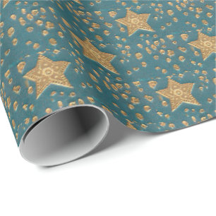 Gouden sterren op Blue Night Sky Pattern Elegant Cadeaupapier