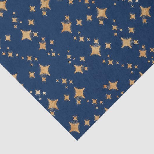 Gouden sterren op donkerblauwe achtergrond tissuepapier (Detail)