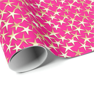 Gouden sterren op fuchsia roze cadeaupapier