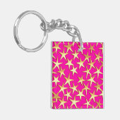 Gouden sterren op fuchsia roze sleutelhanger (Voorkant Links)