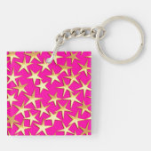 Gouden sterren op fuchsia roze sleutelhanger (Achterkant)