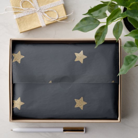 Gouden sterren op Midnight Black Tissuepapier (Geschenk)