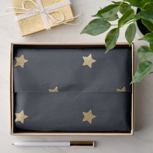 Gouden sterren op Midnight Black Tissuepapier (Geschenk)