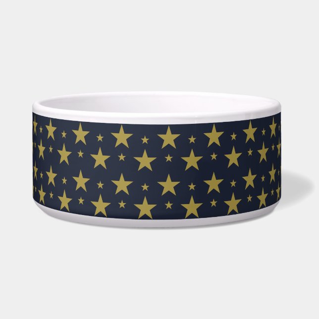 Gouden sterren op Navy Blue - Elegant en tijdloos Voerbakje (Voorkant)