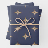 Gouden sterren op Navy Blue Inpakpapier Vel (In situ)