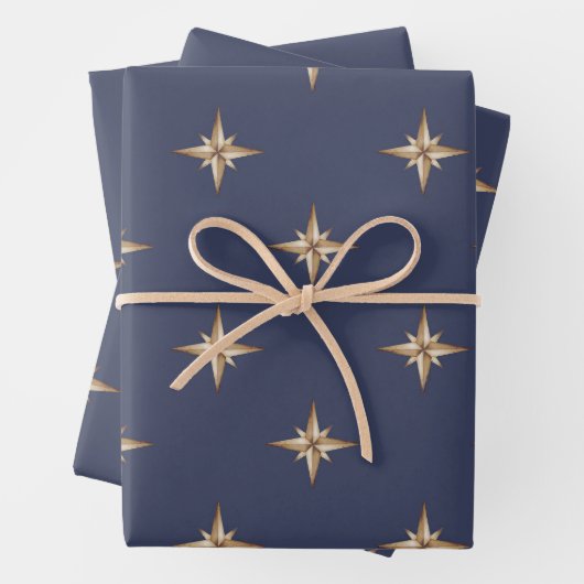 Gouden sterren op Navy Blue Inpakpapier Vel (In situ)
