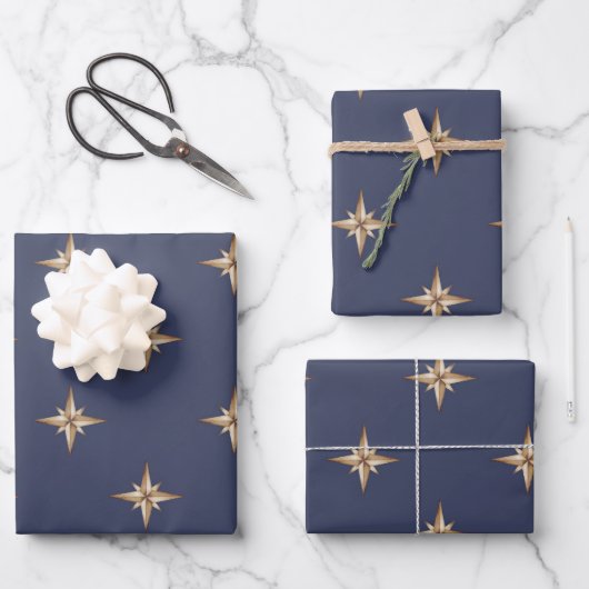 Gouden sterren op Navy Blue Inpakpapier Vel (Voorkant)