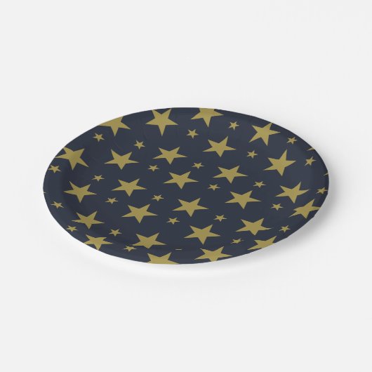Gouden sterren op Navyblauw – Elegant en Tijdloos Papieren Bordje (Gekanteld)