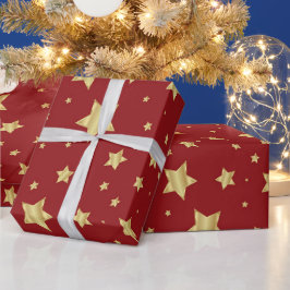 Gouden sterren op rode achtergrond cadeaupapier