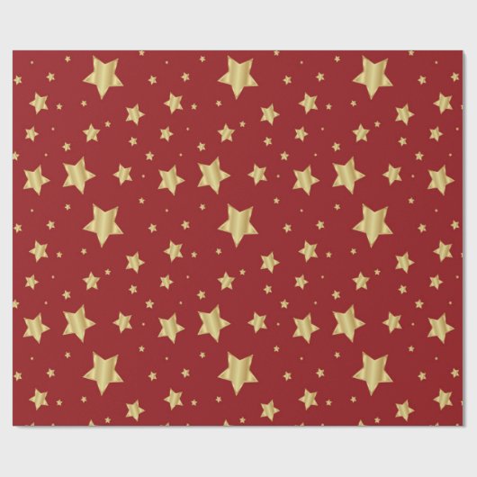 Gouden sterren op rode achtergrond cadeaupapier (Vlak)