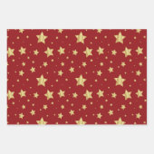 Gouden sterren op rode achtergrond inpakpapier vel (Voorkant 3)