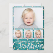 Gouden sterren op turquoise kerstkaart met meerder (Voorkant)