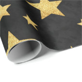 Gouden sterren op zwart van Natasha Us Cadeaupapier (Rol Hoek)