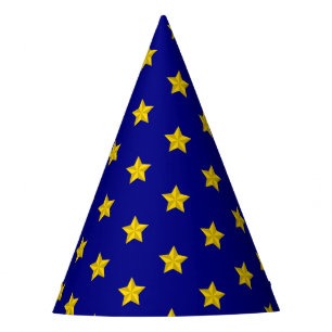 Gouden sterren patroon, marineblauw, exclusief feesthoedjes