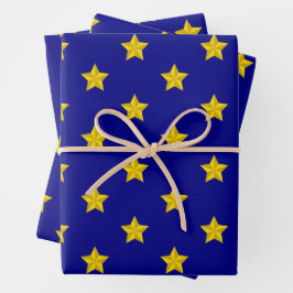 Gouden sterren patroon, marineblauw, exclusief inpakpapier vel
