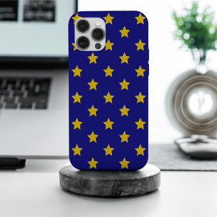 Gouden sterren patroon, marineblauw, exclusief iPhone 15 pro max case