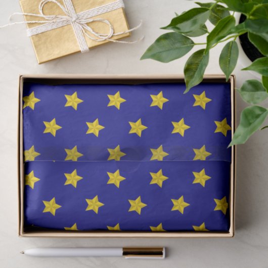 Gouden sterren patroon, marineblauw, exclusief tissuepapier (Geschenk)