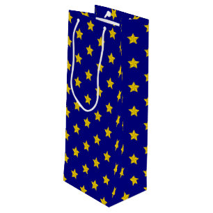 Gouden sterren patroon, marineblauw, exclusief wijn cadeautas
