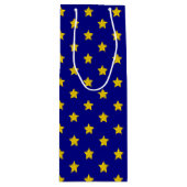 Gouden sterren patroon, marineblauw, exclusief wijn cadeautas (Voorkant)