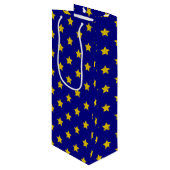 Gouden sterren patroon, marineblauw, exclusief wijn cadeautas (Voorkant Gekanteld)