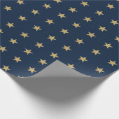 Gouden Sterren Patroon op Navy Blue Cadeaupapier (Hoek)