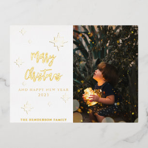 Gouden sterren   Prettig Kerstfeest & Gelukkig Nie Folie Feestdagen Briefkaart