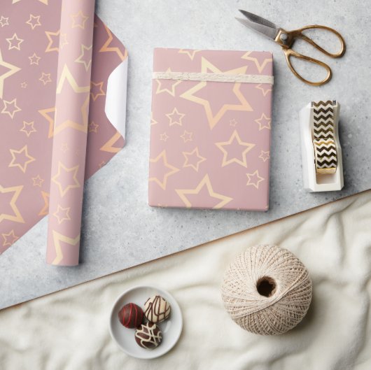 gouden sterren roze inpakpapier (Crafts)