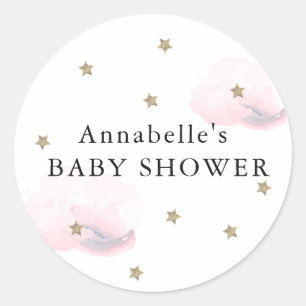 Gouden sterren & roze wolken baby shower sticker