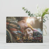 Gouden sterren script foto moderne trouwdag opslaa save the date (Staand voorkant)