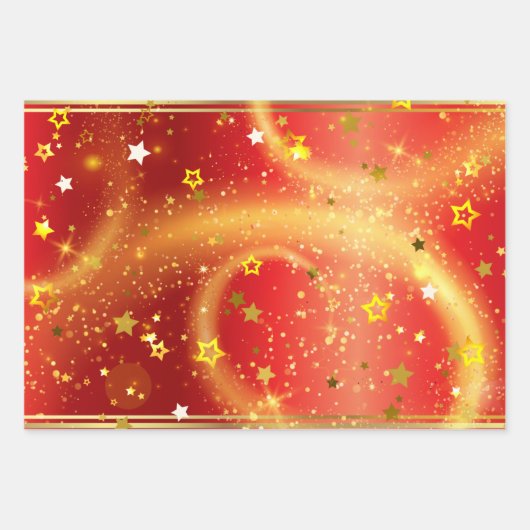 Gouden Sterren Sparkles en Licht op Rood Inpakpapier Vel (Voorkant 2)