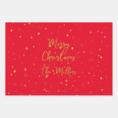 Gouden Sterren & Sparkles Gepersonaliseerd Rood Inpakpapier Vel (Voorkant)