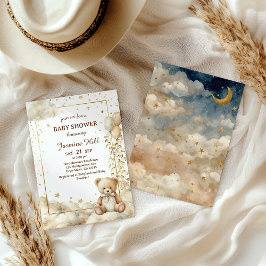 Gouden sterren teddybeer babyshower kaart