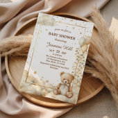 Gouden sterren teddybeer babyshower kaart