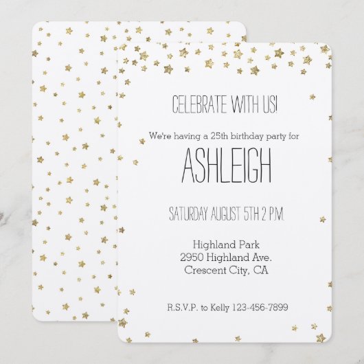 Gouden sterren verjaardag kaart (Voorkant / Achterkant)