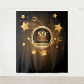 Gouden Sterren Verjaardagsfeest Tapijt Achtergrond Wandkleed (Voorkant)